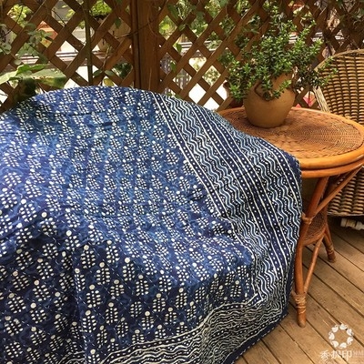 印度传统手工拼布草木ins民宿纯棉棉布刺字床单