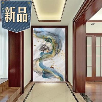瓷砖3d玄关背景过道走廊客厅现代简约麋鹿发财树瓷砖背景墙
