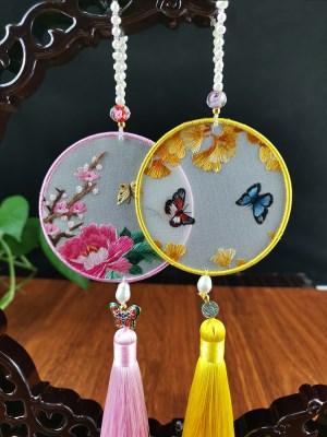 四川特色蜀绣手工双面真丝刺绣挂件汽车内饰刺绣