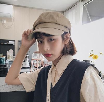 短发贝雷帽清纯粉红色洋气八角帽子子女英伦黄色帽子