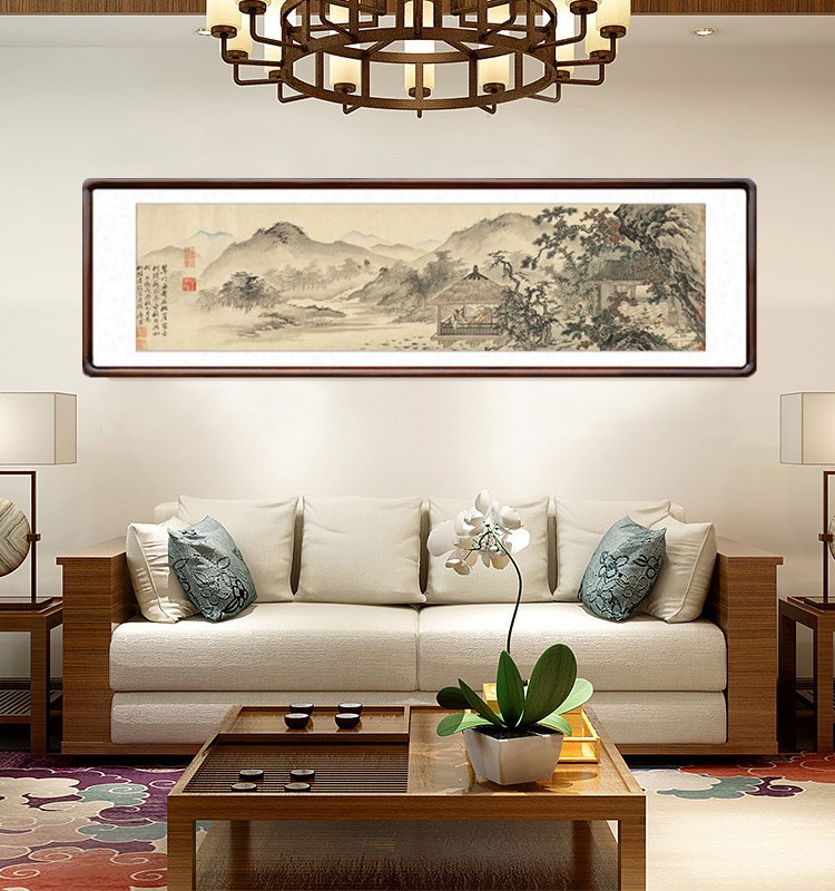 唐伯虎客厅别业松崖国画唐寅装饰画背景墙山水画中式国画