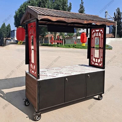 小吃摊煎饼摊车电动两层商用售卖仿古中式广场餐车