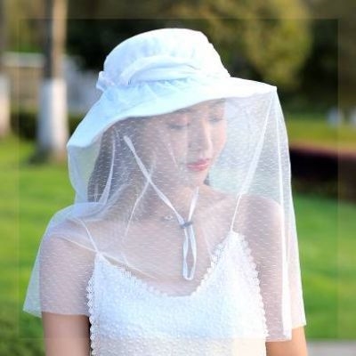 防虫帽网红帽子蕾丝复古透气太阳帽蜜蜂面纱渔夫帽洋气防蚊罩