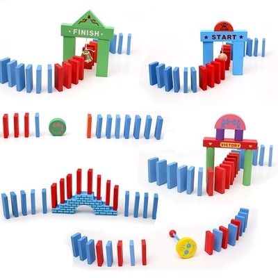 多米诺骨牌儿童环保高档榉木原木木色500片1000块天然多米诺骨牌