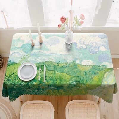 桌布防水杏树梵高油画画艺术星空向日葵桌巾杏花桌布