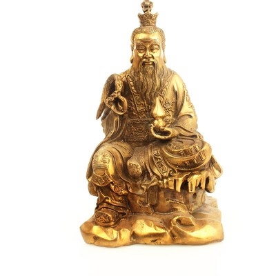 黄铜太上老君道教神像摆件浮尘葫芦三清祖师摆件