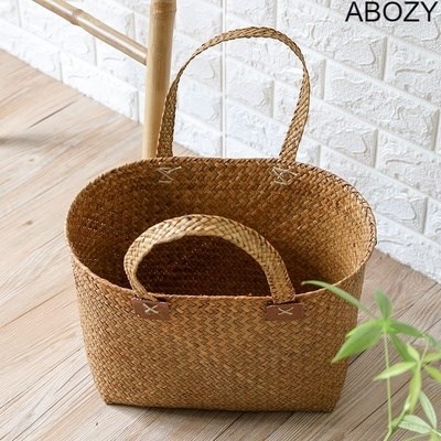 野餐篮子ins餐具椭圆草编提篮日式编织菜篮购物篮