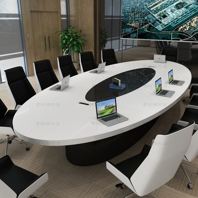 烤漆会议桌慧玩白色大型桌椅组合椭圆形办公室办公桌会议桌