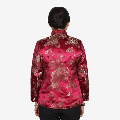 女士真丝缎子加棉唐装外套棉服上衣紫红绸缎面奶奶妈妈唐服夹棉袄
