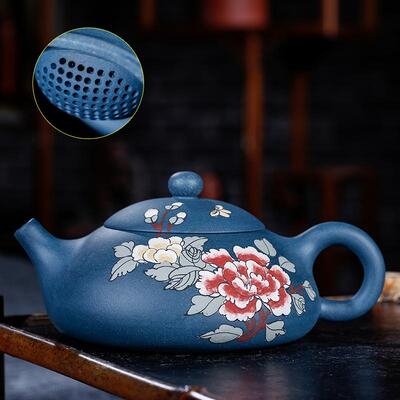 宜兴孔石全手工原矿内壁紫砂壶球瓢章墨绿茶壶