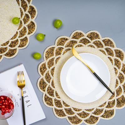 垫子餐垫串珠西餐花型装饰花瓶垫布布艺金色餐垫