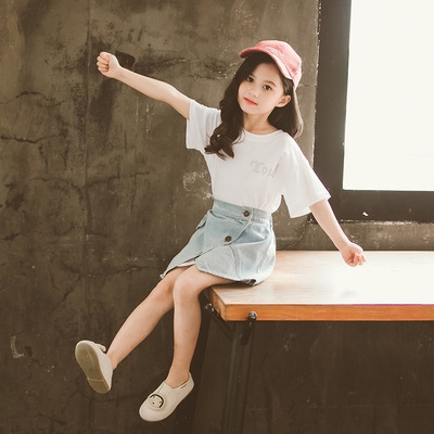 半身短裙牛仔小女孩连衣裙小孩子童装10女夏装12岁套装