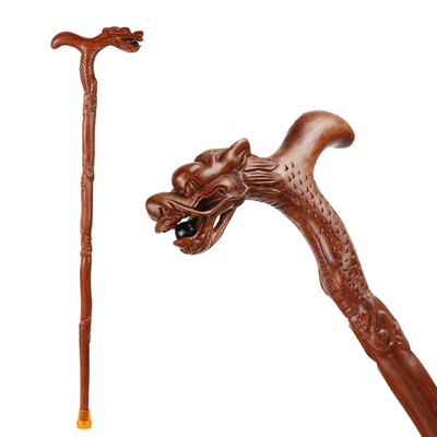 新款实木拐杖老人龙头拐棍红木雕刻手杖老年登山杖