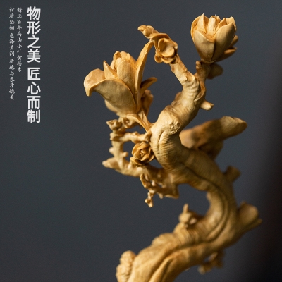 摆件黄杨木雕实木雕刻花鸟梅梢居家装饰玄关关中木雕