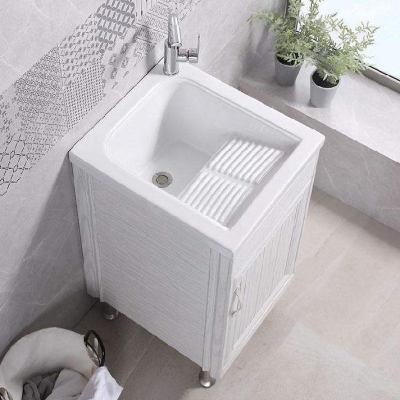 陶瓷洗衣盆带搓衣板一体洗衣槽单盆户型柜子组合柜盆台一体成型式台盆