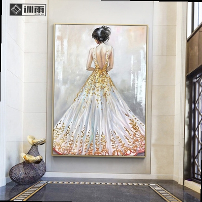 现代轻奢少女背影装饰画欧式玄关背景墙走廊挂画油画
