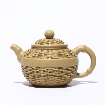 宜兴300cc梅花7孔内壁章纯手工茶壶竹编线圆壶茶壶