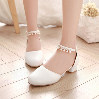 高档女童高跟鞋白色童鞋走秀钢琴主持演出儿童皮鞋