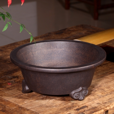 精品紫砂花盆大号口径圆形古铜泥松桩盆栽仿古花盆