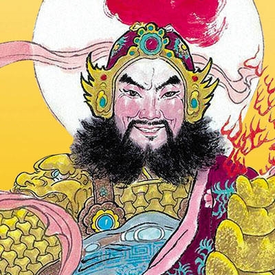 国画骑虎红色卷轴客厅丝绸赵帅财神武财神画像国画