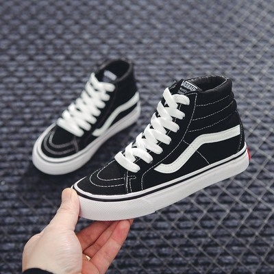 儿童网红万斯宝宝童宝中大黑色wansi帆布板鞋帆布鞋