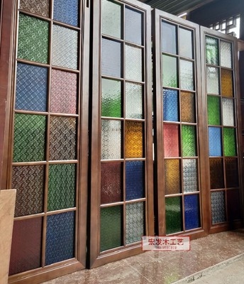 满洲仿古窗旧街改造海棠彩色玻璃压花艺术玻璃西关彩绘玻璃