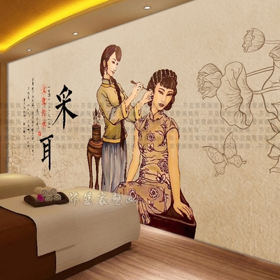 采耳壁画背景墙手绘挖定制文化美容会所中式夜宵店特色耳朵复古