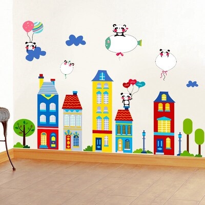 幼儿园建构区墙面装饰教室卡通城堡贴画创意环境墙贴