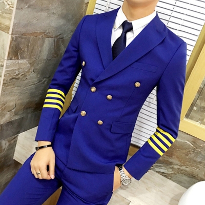 空少制服潮男航空飞行员机长双排军装年会主持西服套装
