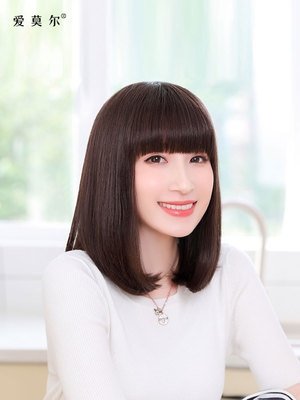 新假发女长发齐厚刘海全真发发套女短发圆脸中长锁骨发自然全头套