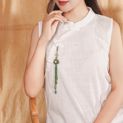 长款流苏压襟女旗袍配饰古装国风汉服复古民族风玉石花瓣衣服挂件