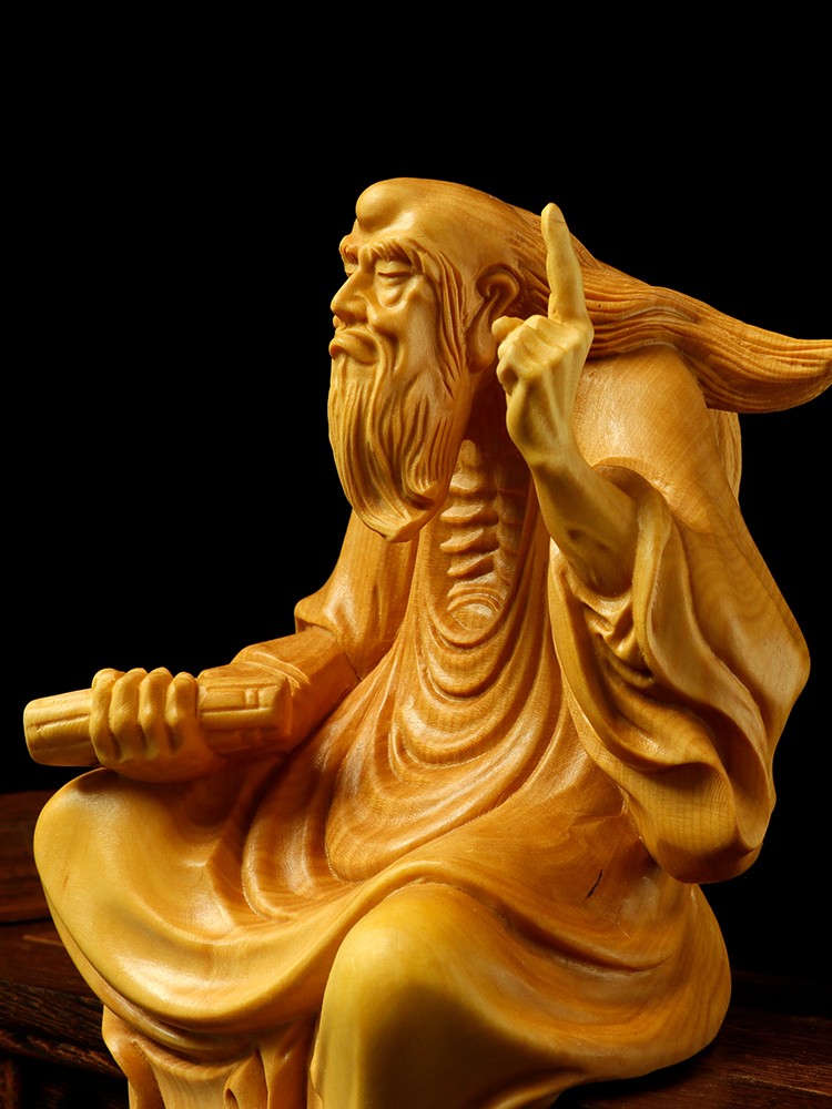 黄杨木雕老子传道一指问天天下达摩摆件手工木雕