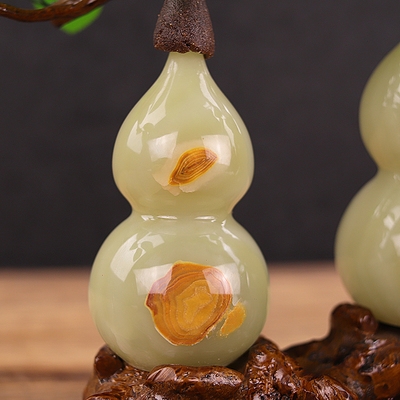 高档天然玉石葫芦招财风水摆件客厅摆设办公室摆件