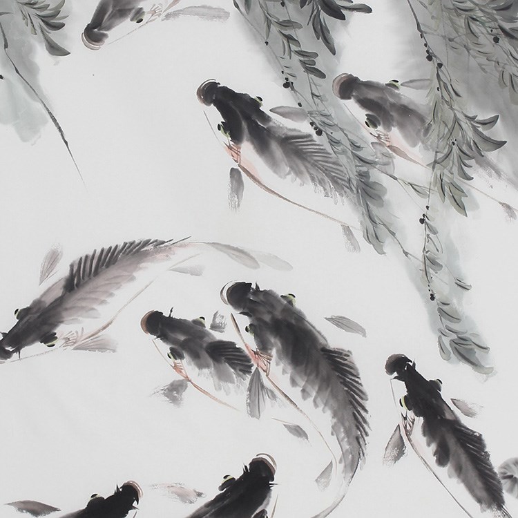 装饰画字画国画富贵牡丹连年有余九鲤九鱼红色国画