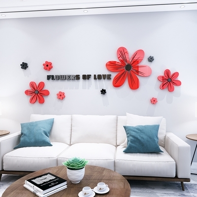 立休墙粘画夏花亚克力3d立体墙贴客厅沙发电视墙贴