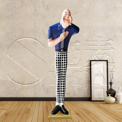 鞠躬玻璃钢开业招财彩绘迎宾人物雕塑商场酒店摆件