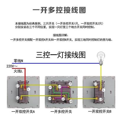 开关香槟中途面板型家用金单控拉丝一多三联联开多控开关