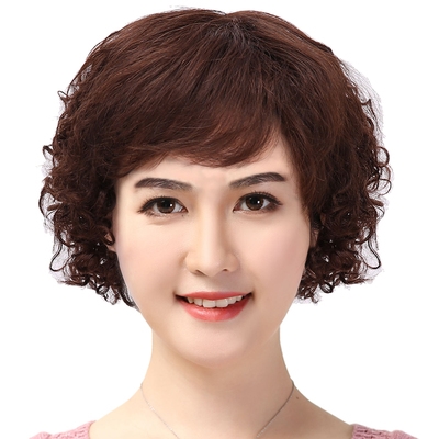 高档假发女短发短卷发妈妈真发假发套中老年气质卷发真人发丝全头