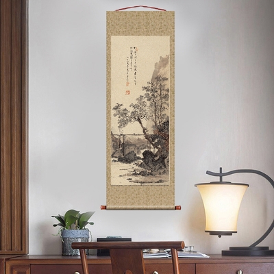 溥儒暮烟归来卷轴挂画国画山水名画复制品字画国画