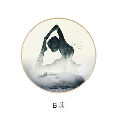 瑜伽现代简约装饰画玄关壁画养生舞蹈室墙画圆形画艺术现代装饰画