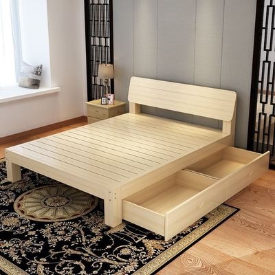 现代简约经济老人木板床卧室板式靠背实木床