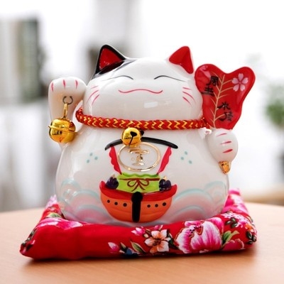 招财财大牛猫小号摆件迷你存钱办公室家居饰品店铺招财猫
