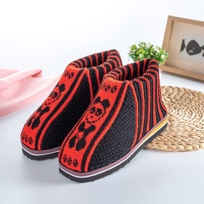 带后跟的女式棉拖鞋冬季纯手工棉鞋加厚保暖编织打毛线织鞋34小码