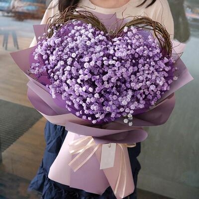 黑纱满天星干花花束粉色手捧天然生日礼物闺蜜干花