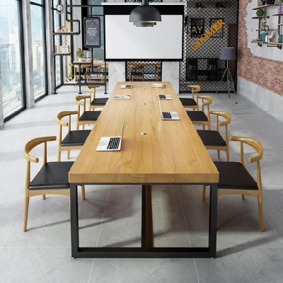 6人美式方桌课桌椅小型会议桌ins简约接待实木会议桌