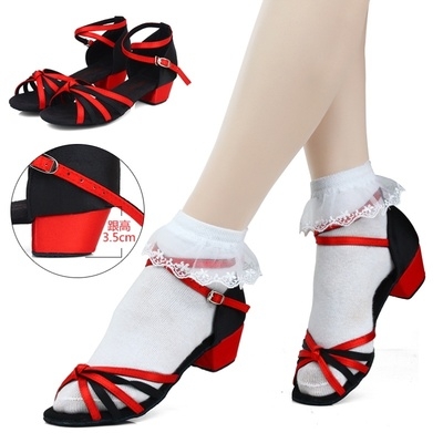 舞鞋初学者儿童拉丁拉丁舞女童高跟小女孩舞台交谊拉丁舞鞋