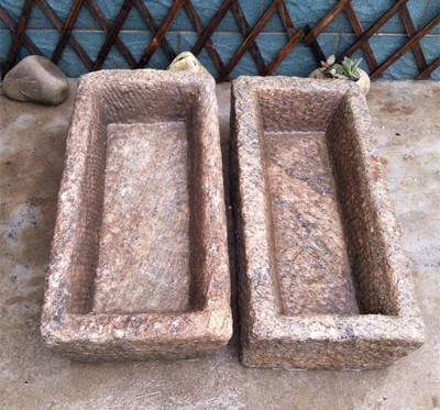 花盆石头池水竹子石装景观食槽老景猪食水景石雕