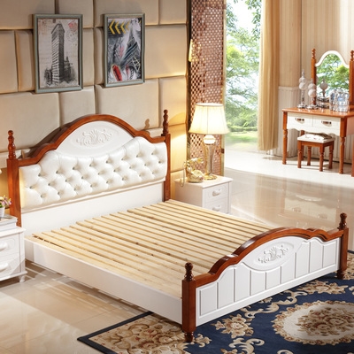 地中海田园风格实木床1.5米1.8米双人床板式床软包储物床主卧家具