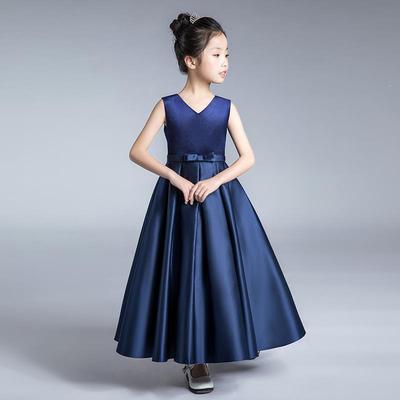12岁演出服钢琴简约小提琴女童指挥大合唱礼服缎布儿童礼服