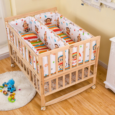 双胞胎婴儿床可移动拼接大床木质宝宝bb多功能双人婴儿床